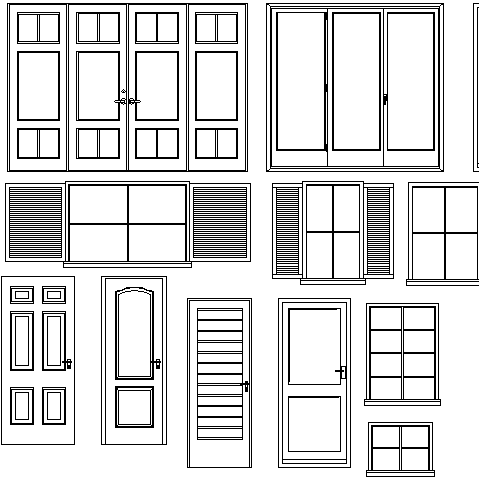Multiple doors and windows blocks design dwg file