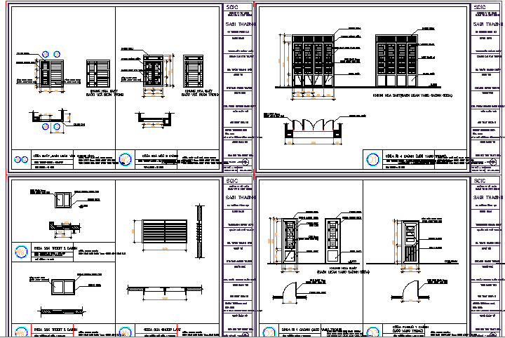 Multiple doors and windows installation details dwg file