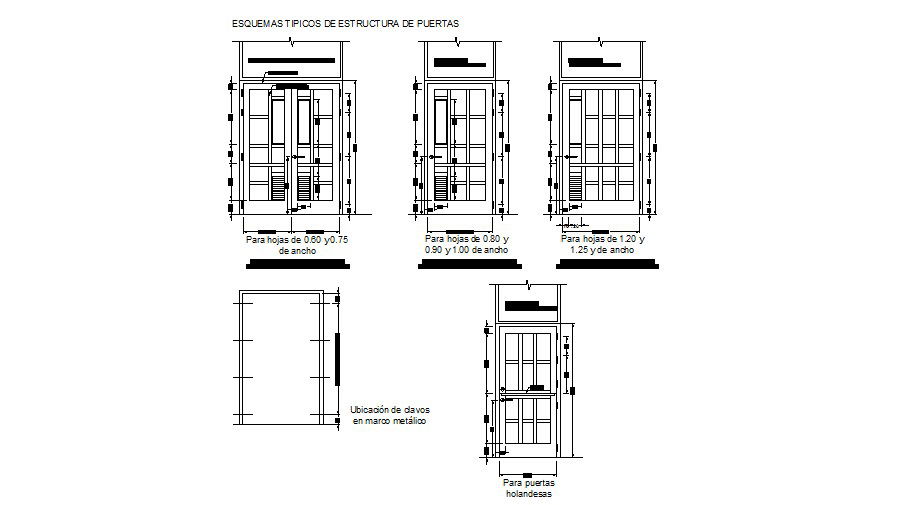 Multiple doors elevation and installation details dwg file