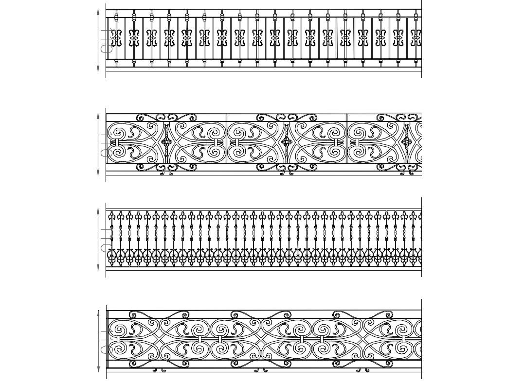 Multiple fence and railing blocks cad drawing details dwg file