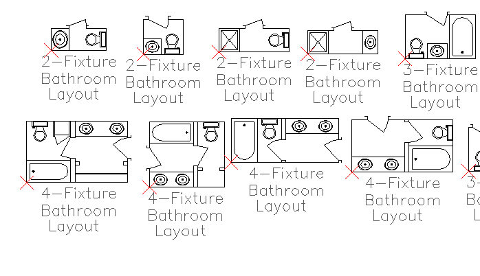 Multiple fixture bathroom layout design details dwg file