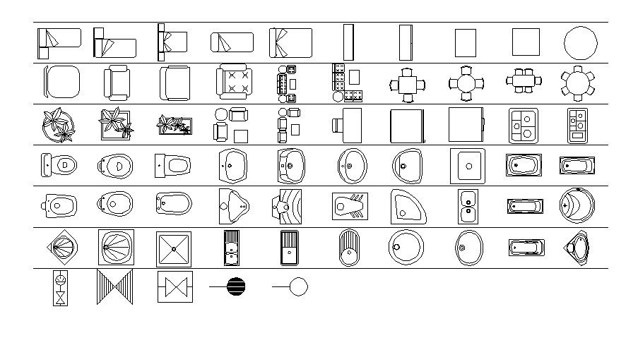 Multiple furniture and sanitary ware blocks cad drawing details dwg file