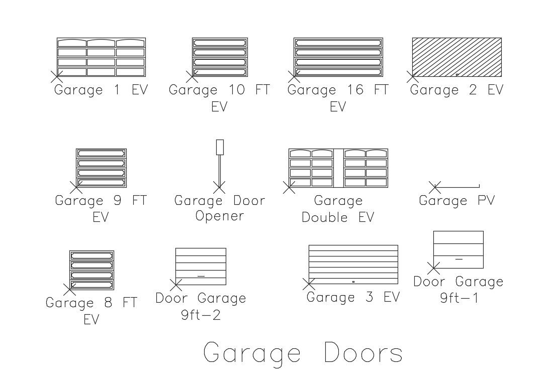 Multiple garage door elevation blocks cad drawing details dwg file