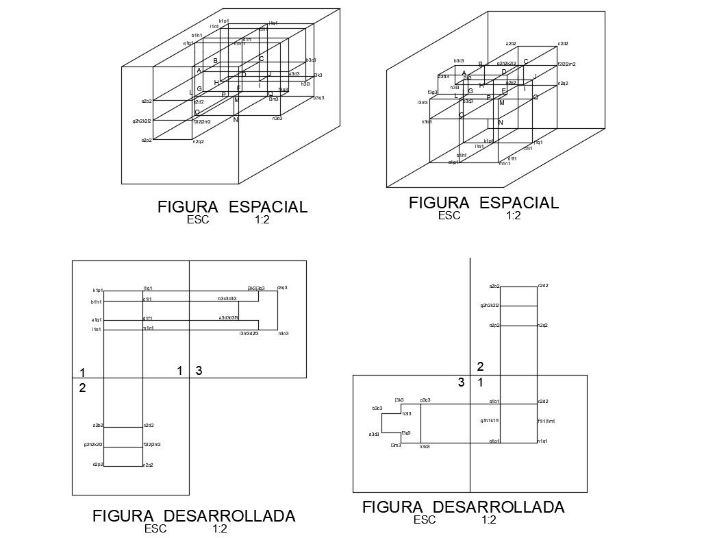 Multiple geometric figures drawing details dwg file