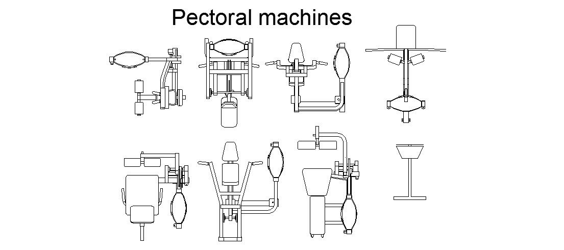 Multiple gym pectoral machine blocks cad drawing details dwg file