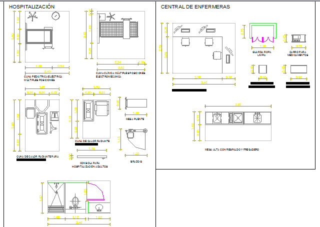 Multiple hospital equipment blocks details dwg file