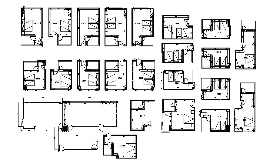 Multiple hotel bedroom distribution plan and auto-cad details dwg file
