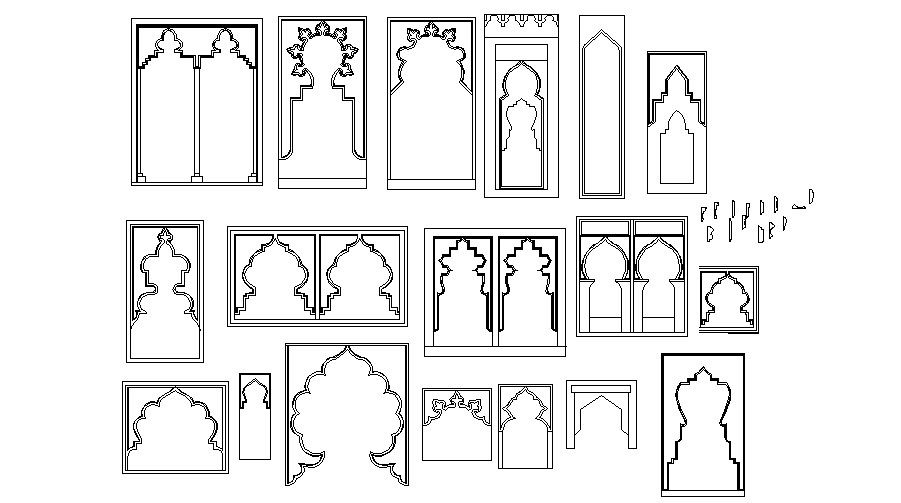 Multiple islamic arches blocks cad drawing details dwg file