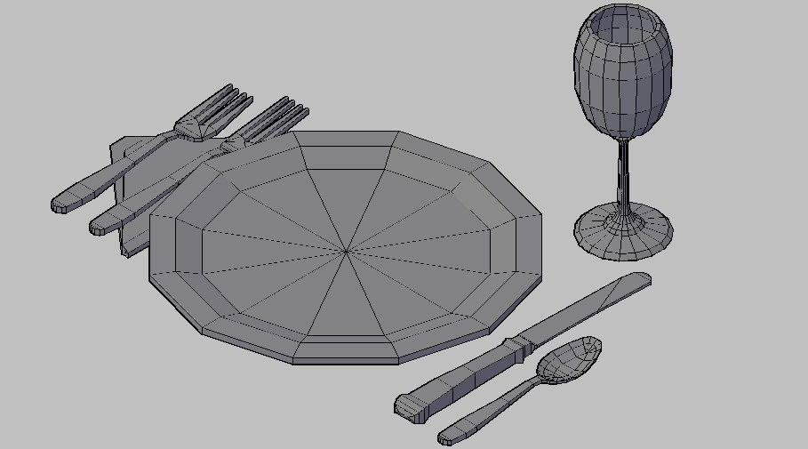 Multiple kitchen crockery blocks 3d drawing details dwg file
