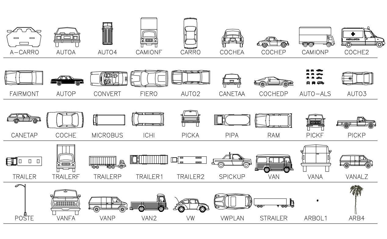 Multiple luxuries and family car blocks cad drawing details dwg file