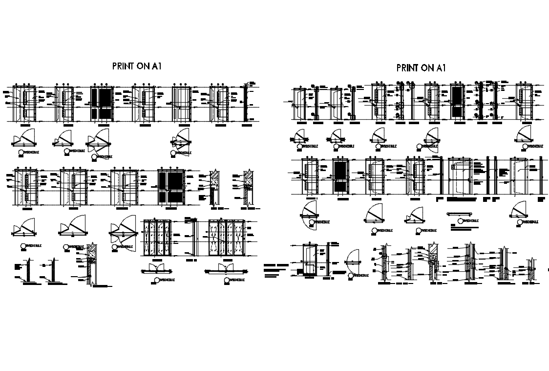 Multiple office doors and windows installation details dwg file