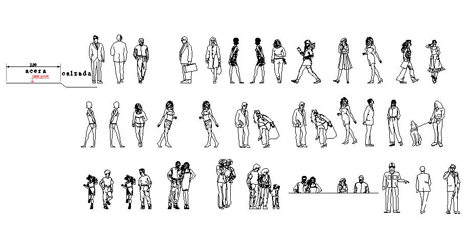 Multiple people act blocks with positions cad blocks details dwg file