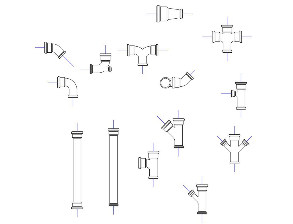 Multiple pvc pipe blocks cad drawing details dwg file