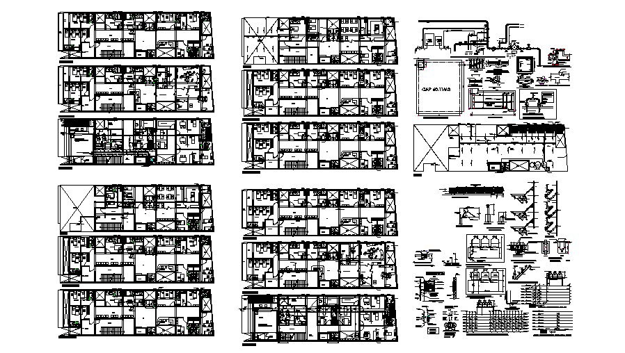 Multiple residential housing building floor plan and construction details dwg file