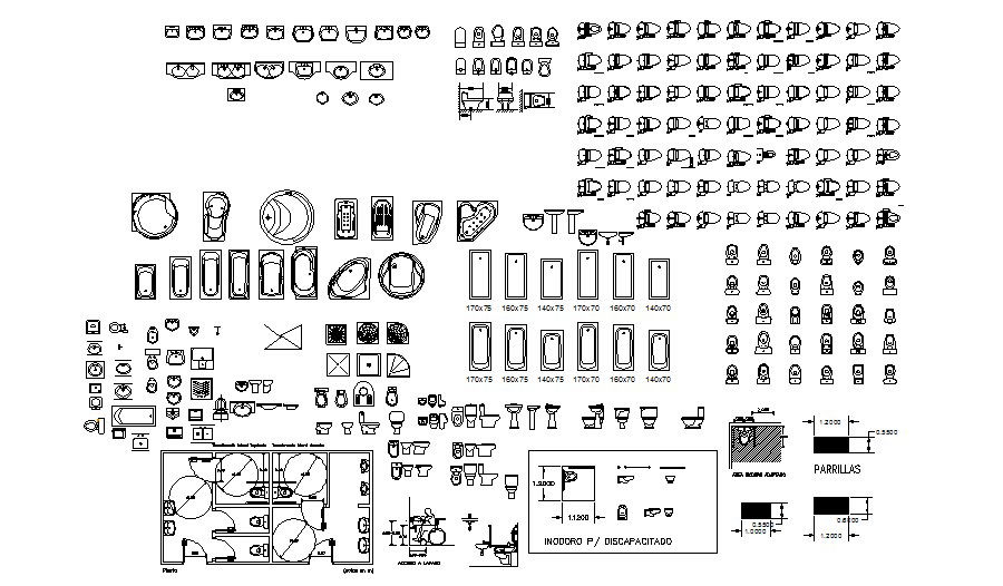 Multiple sanitary ware blocks cad drawing details dwg file