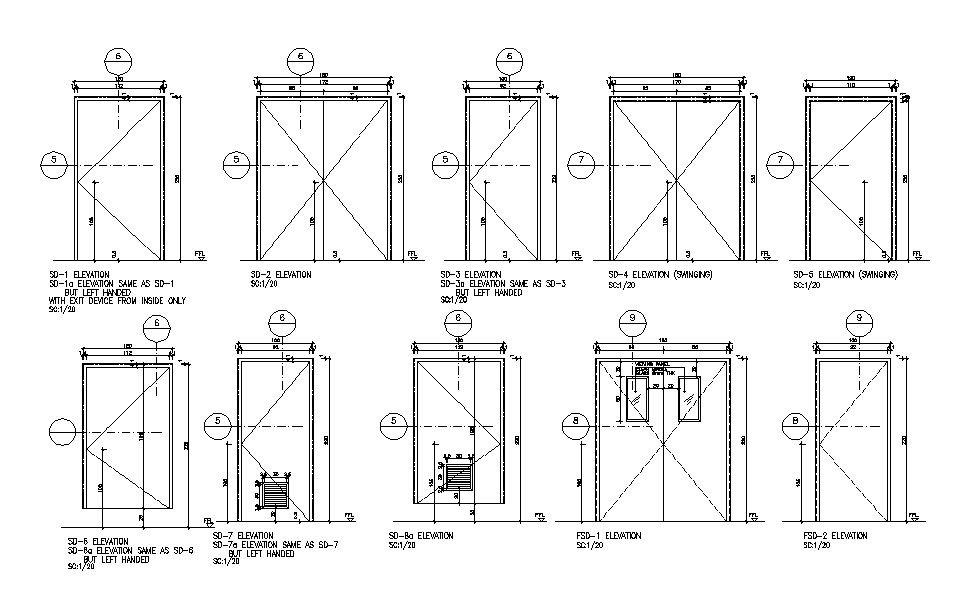 Multiple single and double doors elevation blocks cad drawing details dwg file