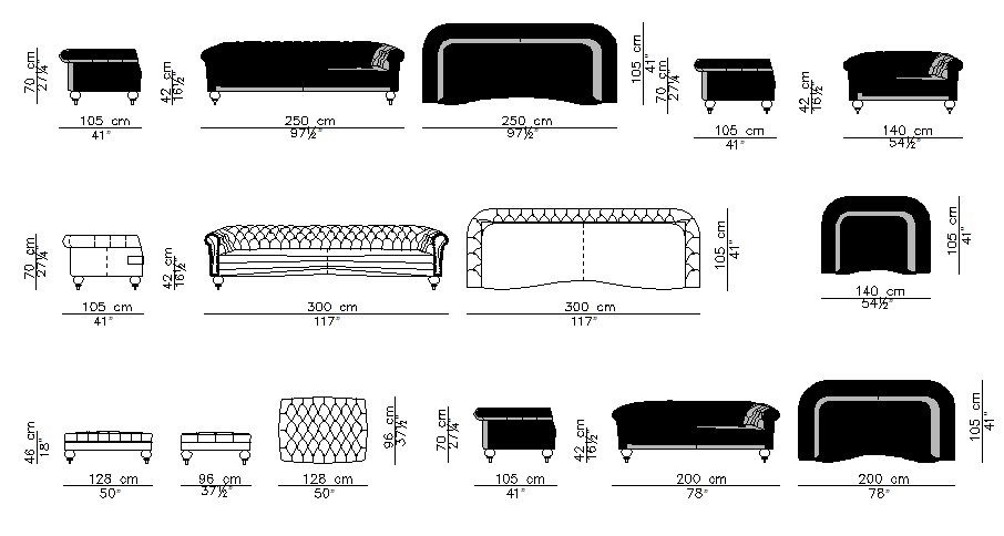 Multiple Sofa Set Blocks CAD Drawing Details DWG File
