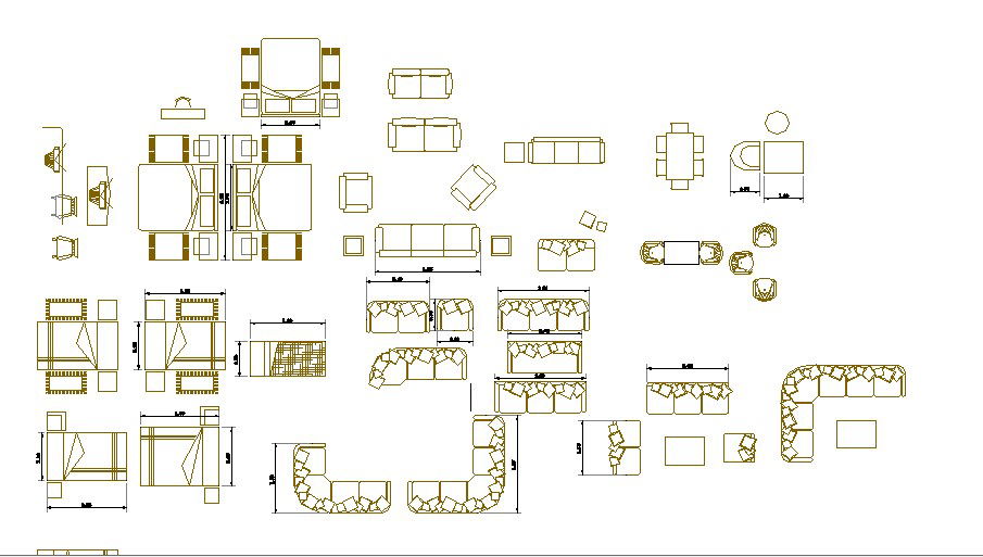 Multiple sofa sets, beds and furniture blocks cad drawing details dwg file