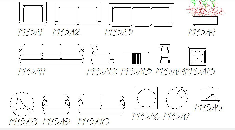 Multiple sofa sets and furniture blocks auto-cad details dwg file