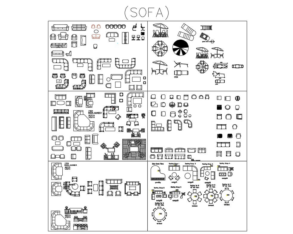 Multiple sofa sets and table blocks cad drawing details dwg file