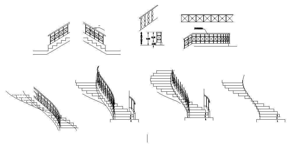 Multiple staircase and railing blocks cad drawing details dwg file