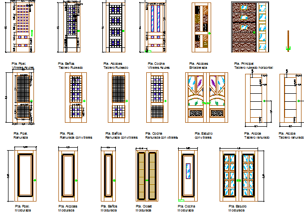 Multiple style house doors architecture project dwg file