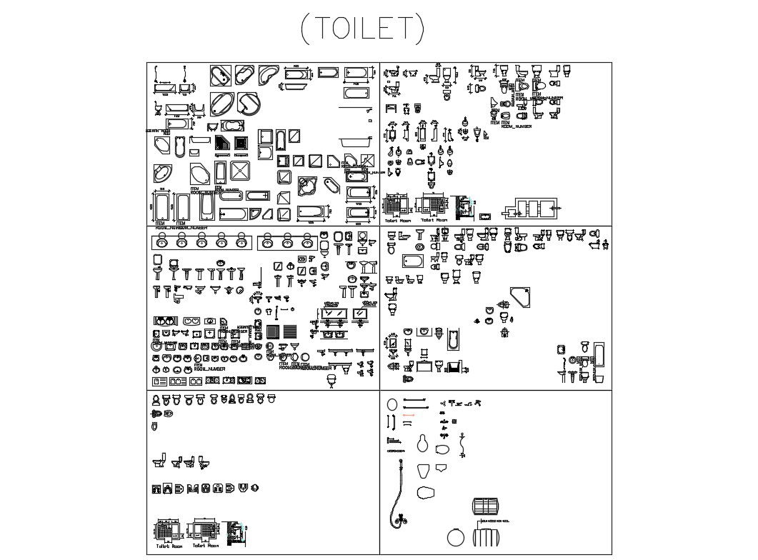 Multiple toilet and sanitary blocks cad drawing details dwg file