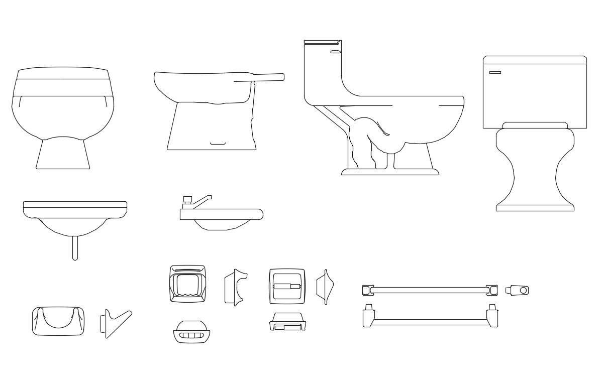Multiple toilet sheets and sanitary ware blocks cad drawing details dwg file