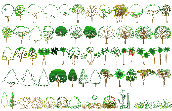 Multiple tree blocks design details dwg file