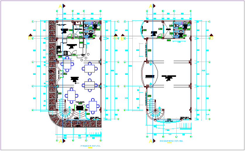 Multiple use room first and second floor plan dwg file