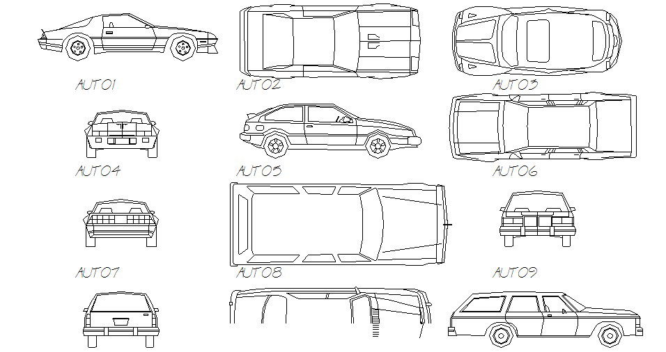 Multiple vintage and luxuries car elevation blocks details dwg file