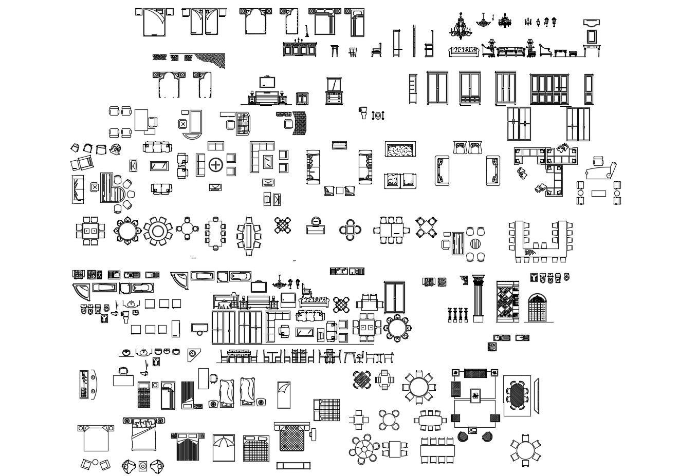 Multiple wooden furniture blocks in autocad