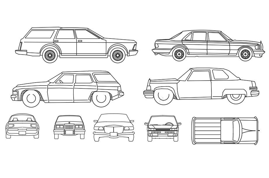 Multiple Car CAD Blocks Elevation Drawing Free DWG File