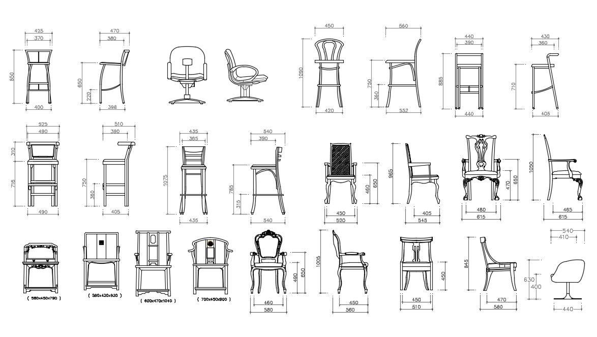 Multiple Chair CAD Blocks Free for Interior DWG Drawings
