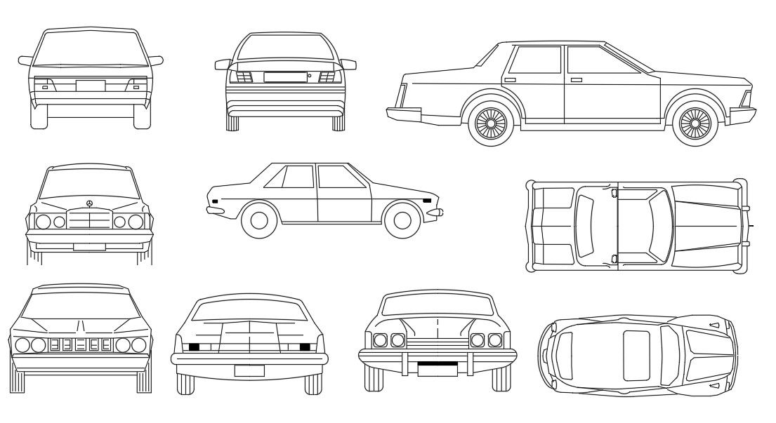 Multiple Motor Car CAD Blocks Elevation Design