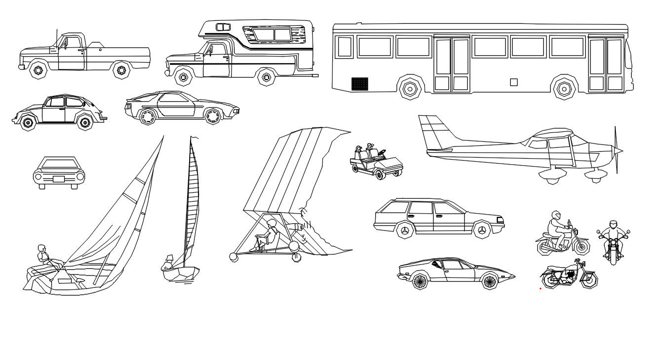 Multiple Vehicle AutoCAD Blocks Drawing Free Download