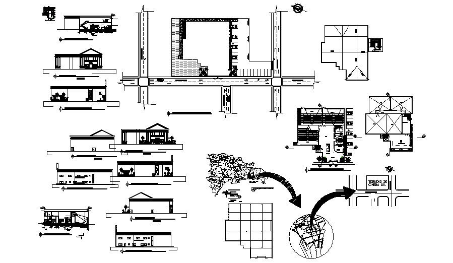 Multiplex building with elevations in dwg file