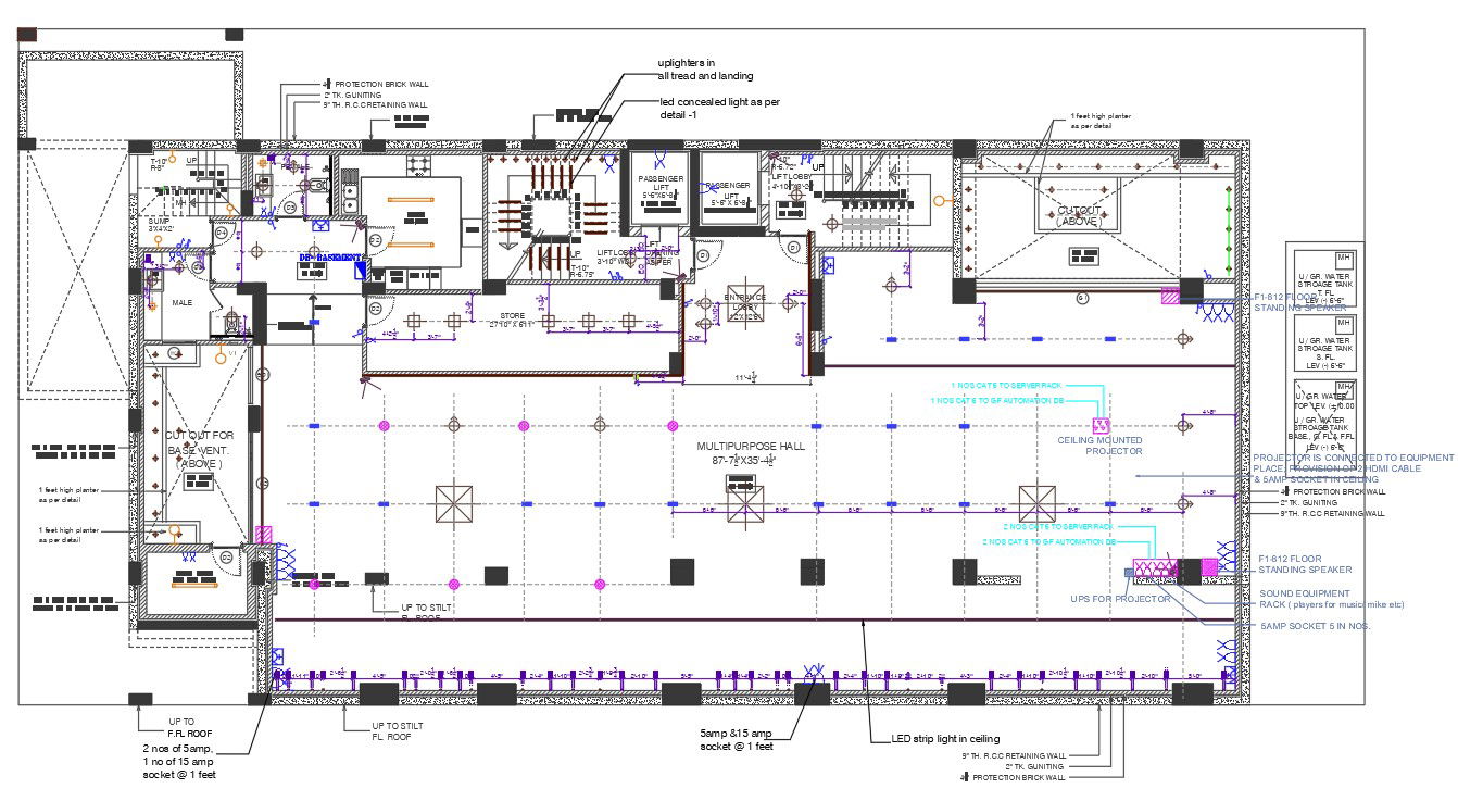 Multipurpose Hall Floor Plan CAD Drawing File with Layout Details