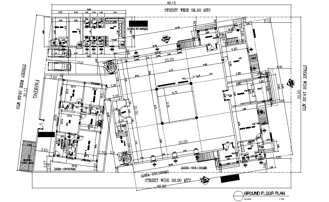 Multipurpose Hall With Residence Plan CAD drawing download DWG File