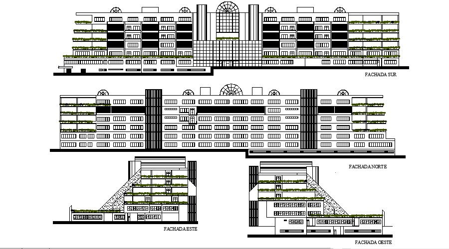 Multistorey Building Design Elevation In DWG File