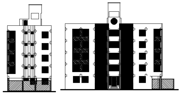 Multistorey building with elevation in dwg file