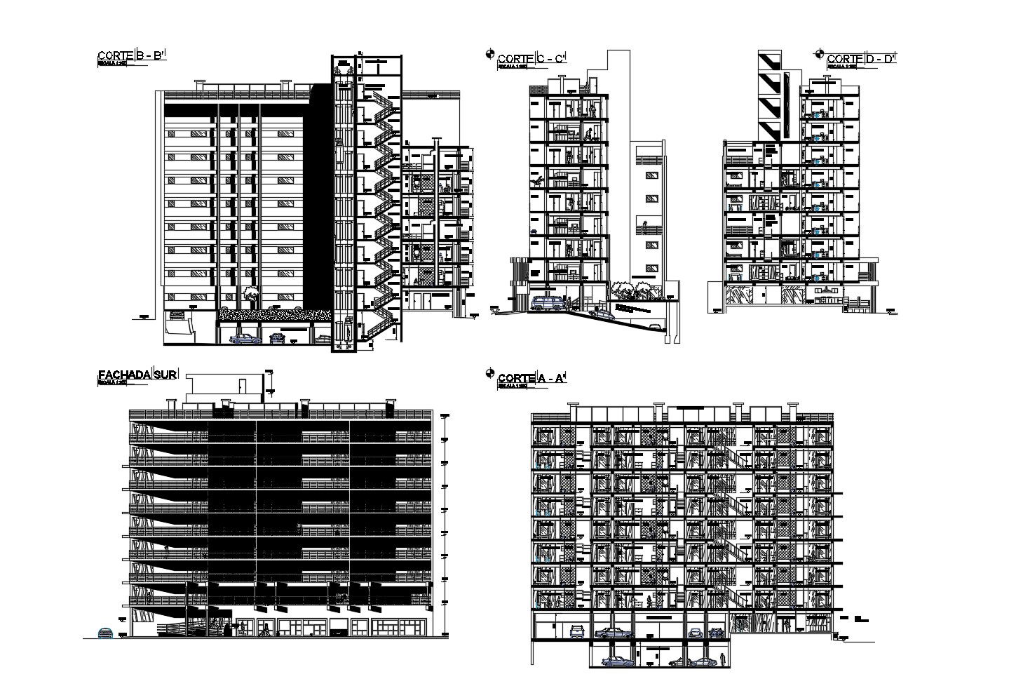 Multistorey building design in AutoCAD file