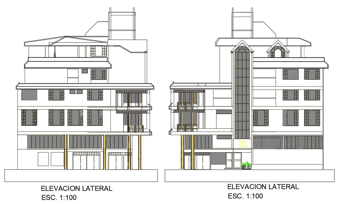 Multistory House Building Elevation Design DWG File