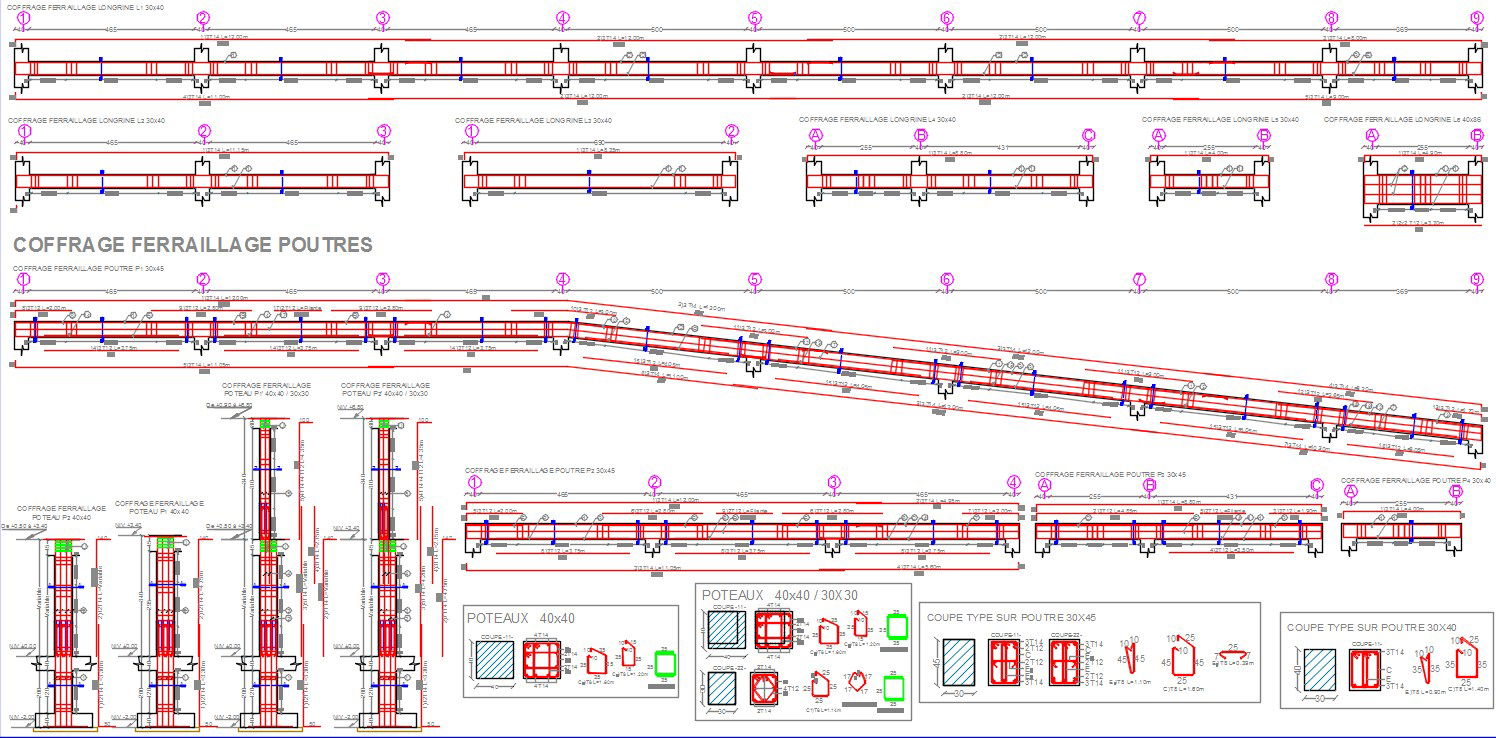 Multistory apartment building formwork reinforced beam drawing