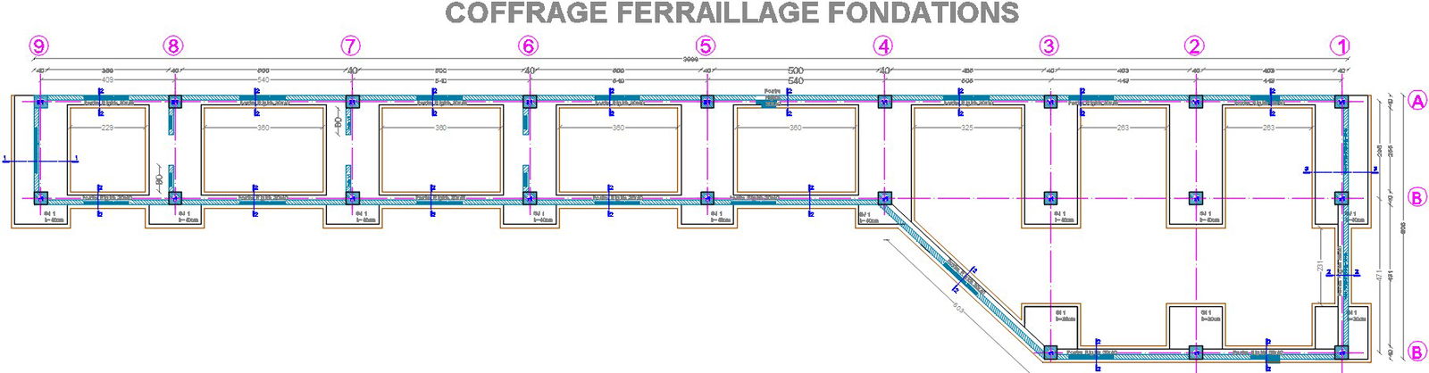 Multistory apartment building formwork reinforced foundation drawing
