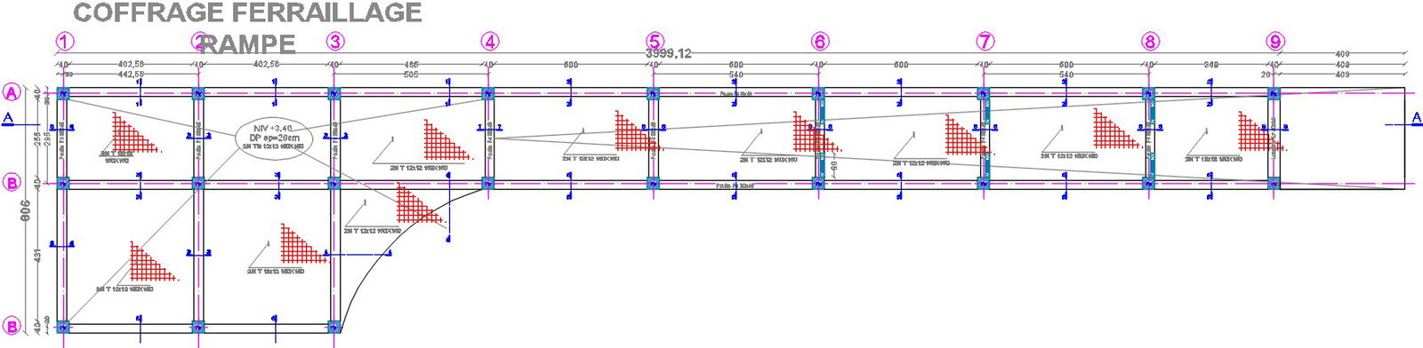 Multistory apartment building formwork reinforced ramp construction detail drawing