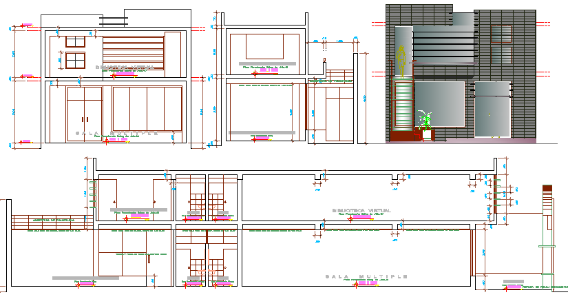 Municipal Library Architecture Design and Elevation dwg file