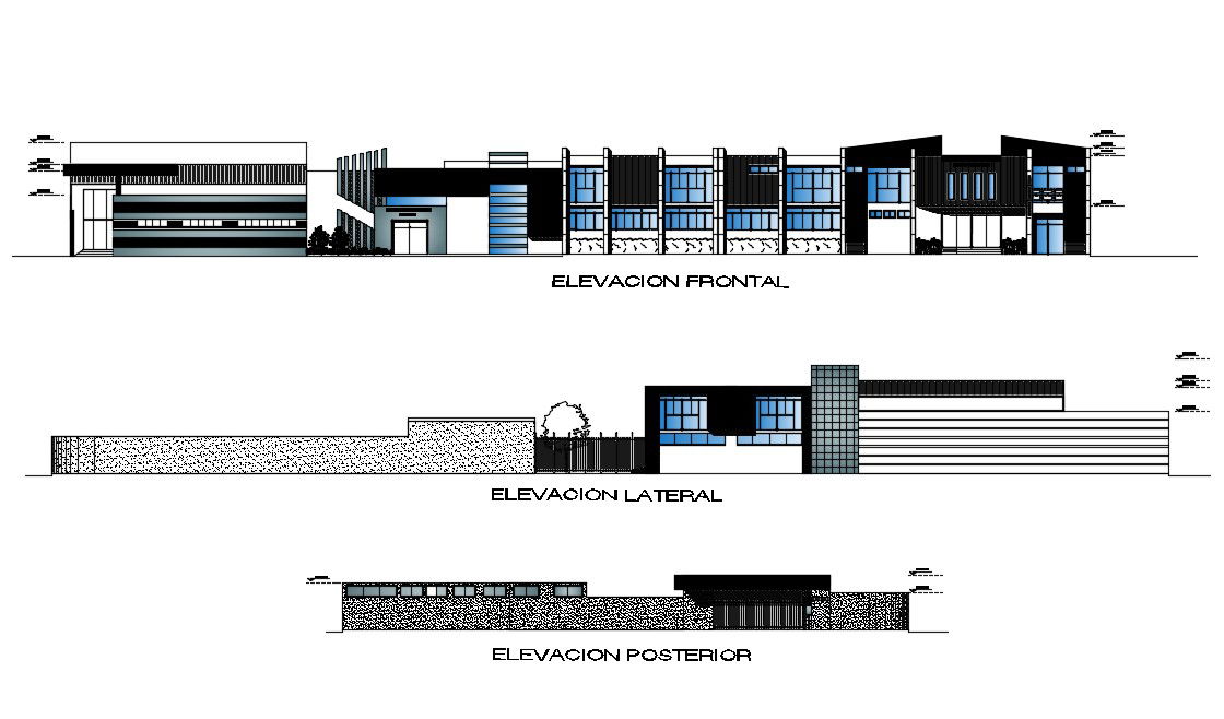 Municipal Office Building Elevation Design DWG File