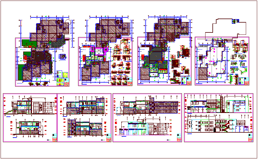 Municipal building floor plan,elevation and section view dwg file