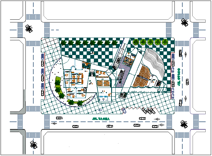 Municipal building landscape view dwg file